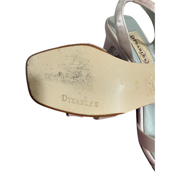 Dyeables Soft Pink Satin Size 5.5B Sandal Heels w/ Rhinestone Accent - Picture 10 of 11